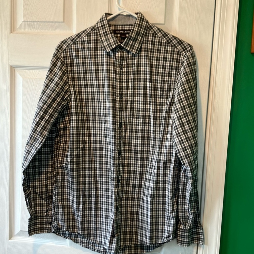 Men's Black and White Checkered Shirt  small long sleeve cotton Michael kors